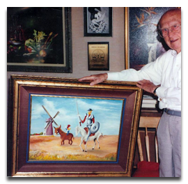 Walter Lantz painting Woody Woodpecker as Don Quixote