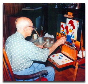 Walter Lantz painting Woody Woodpecker Triple Portrait